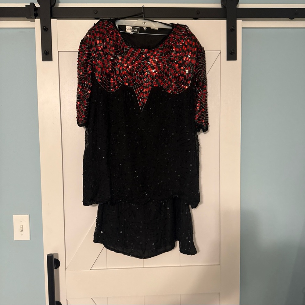 2 pc Vintage Carina Women 3X‎ Beaded Sequin Formal Dress Cocktail Party